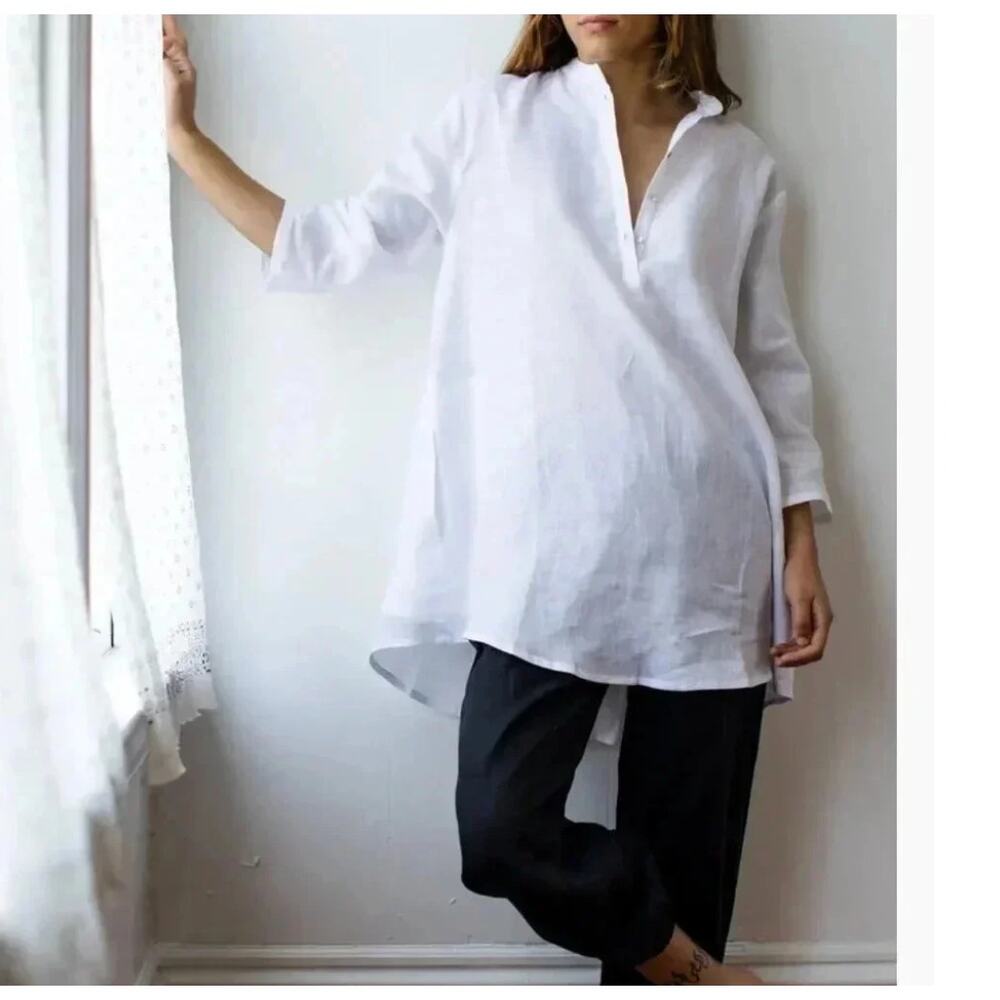 Jess Brown Atelier Tunic Top in White Moon Linen XL 10-12 Oversized Minimalist